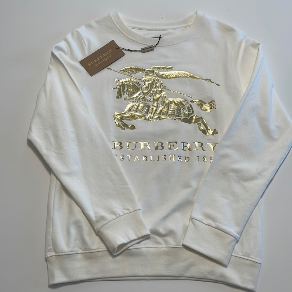 White and Gold Burberry Sweater Size M